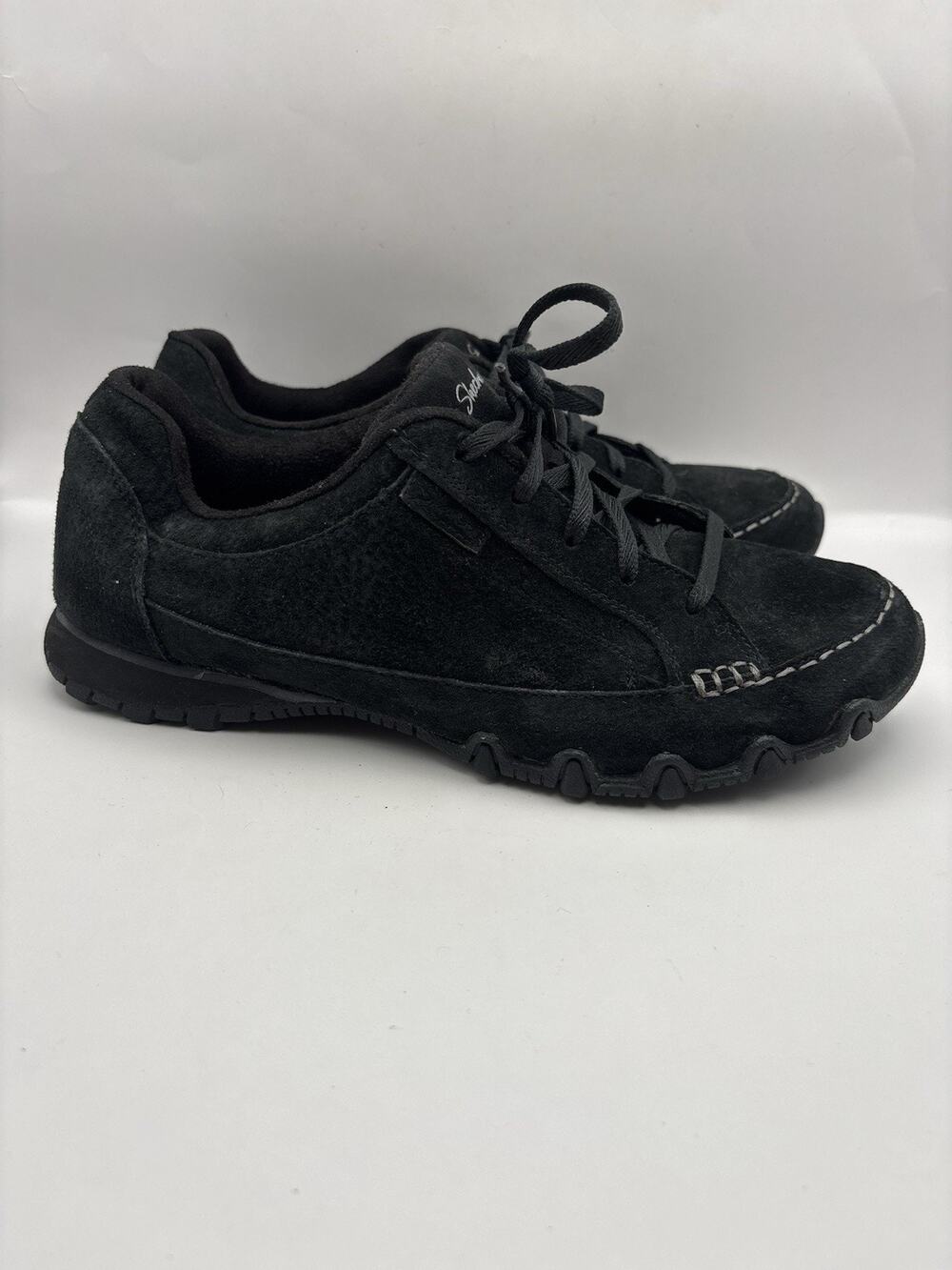 Skechers Relaxed Fit Bikers Curbed Black Lace Up Sneakers Women Size 9.5